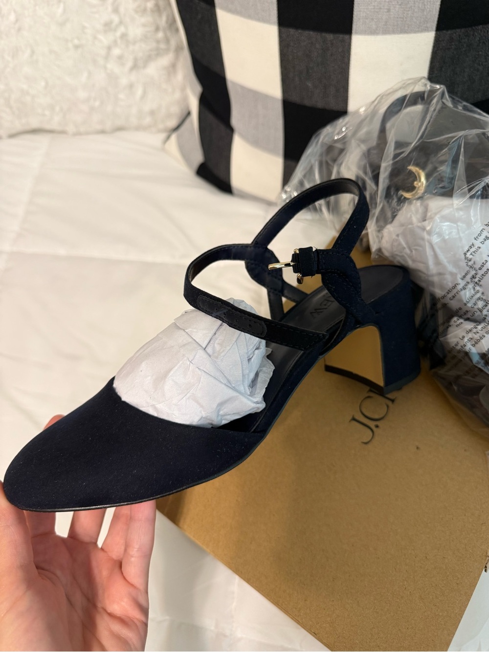 Classic Navy Suede Mary Jane Block Heel Sandals
